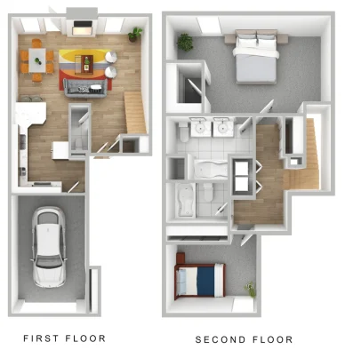 two bedroom floor plans with a living room and kitchen at The Waterchase Gardens